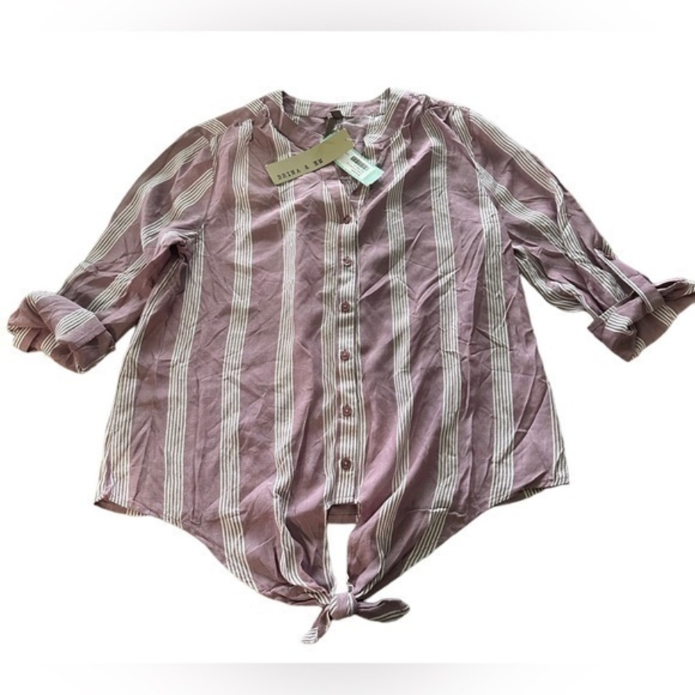 Brina & Em Cinley Tie Front Top - Womens Size Small - Pink and White